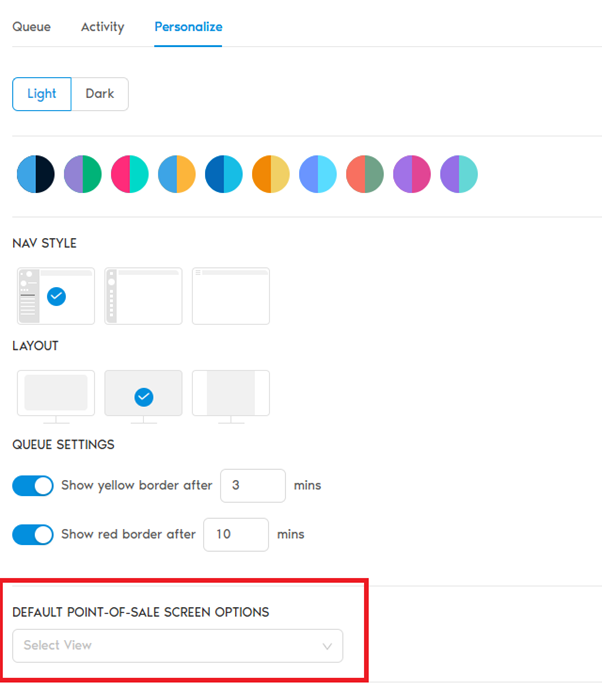 Personalize Tab - Default POS Screen Options
