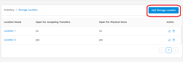 Storage Locations Table Add Storage Location