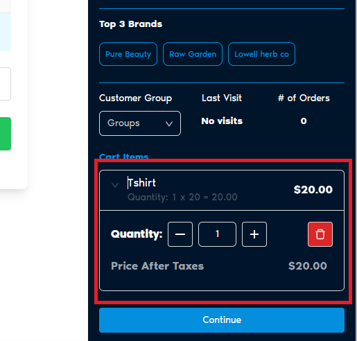 Customer Profile Side Panel with cart items highlighted