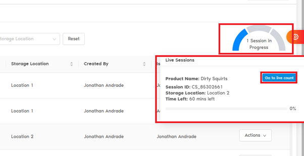 Inventory Reconciliation Sessions Actions Column