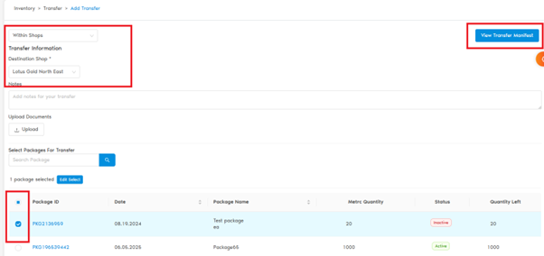 Add Transfer Create Manifest
