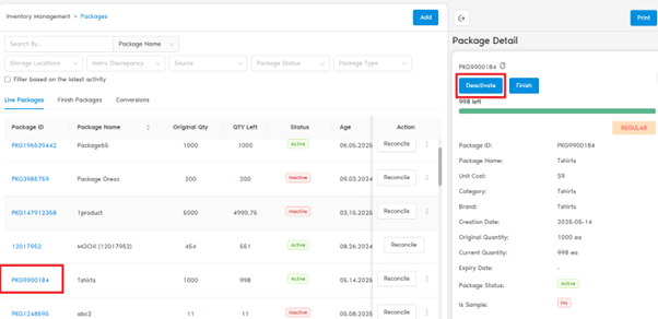 Package Details Print Button