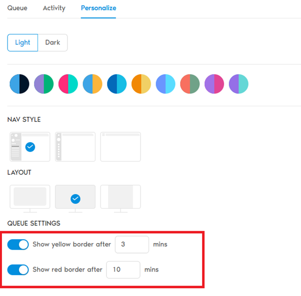 Personalize Tab - Queue Settings
