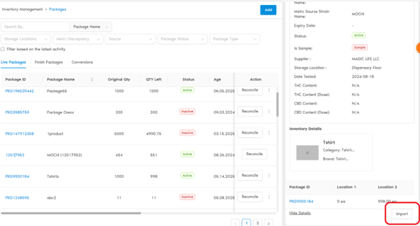 Package Details Import Button