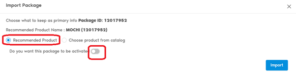 Import Package Recommended Product Option